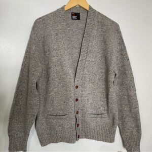 1970s Vintage Robert Bruce Wool Grandpa‎ Cardigan Sweater Large Gray Made in USA